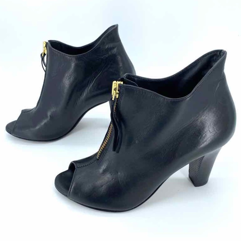 Paul Green Size 5.5 UK black booties PEEP TOE W/ FRONT ZIPPER leather shoes